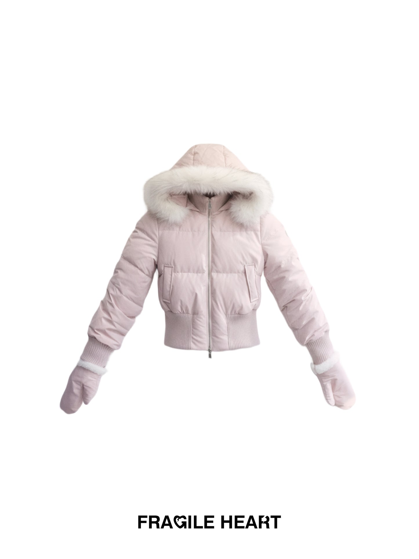 White Duck Down Jacket With Mittens Set