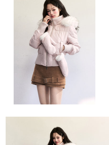 White Duck Down Jacket With Mittens Set