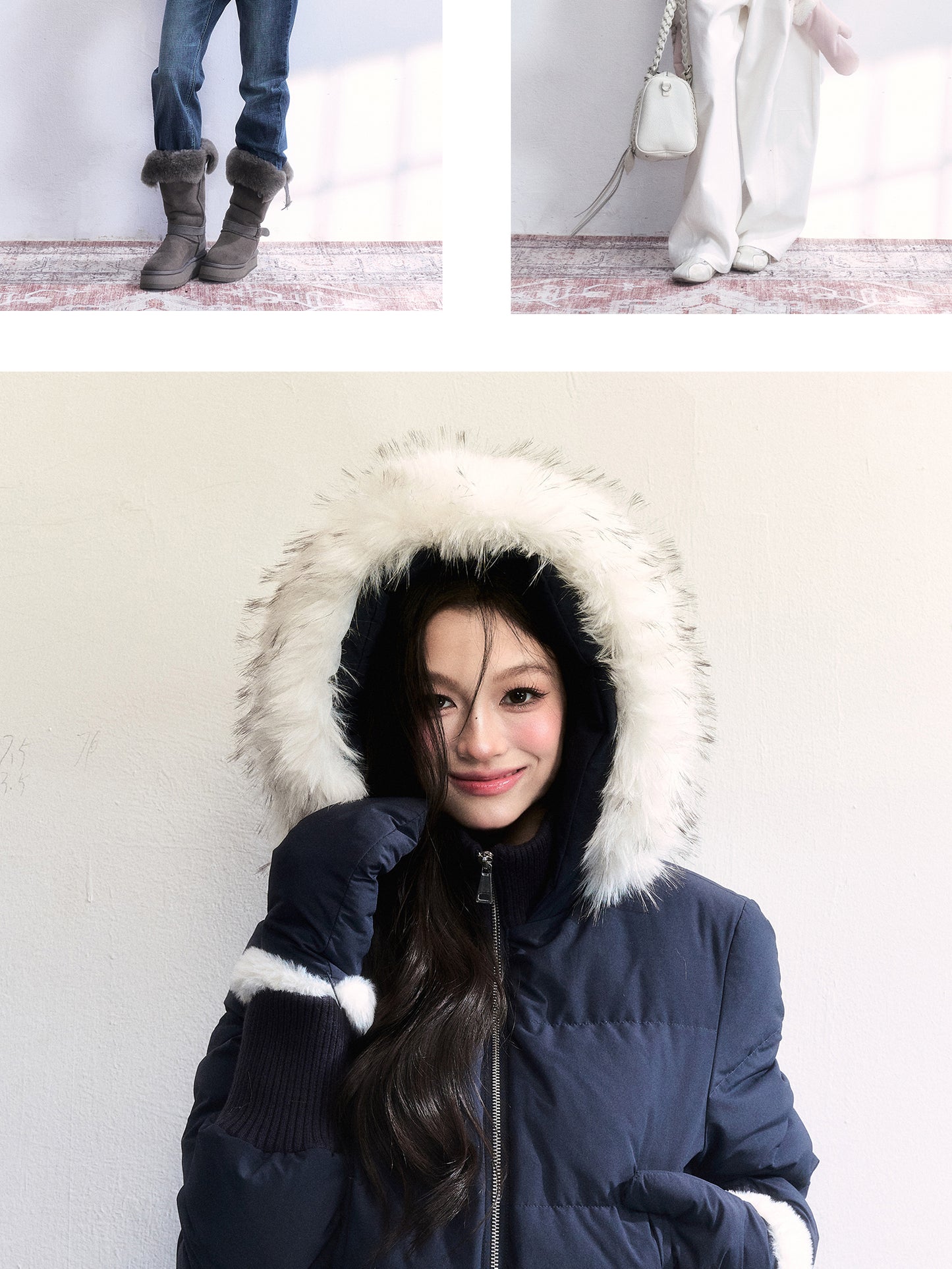 White Duck Down Jacket With Mittens Set