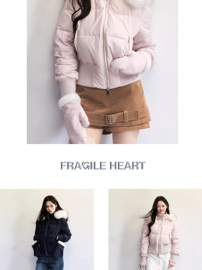 White Duck Down Jacket With Mittens Set