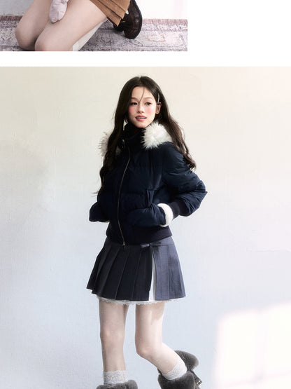 White Duck Down Jacket With Mittens Set