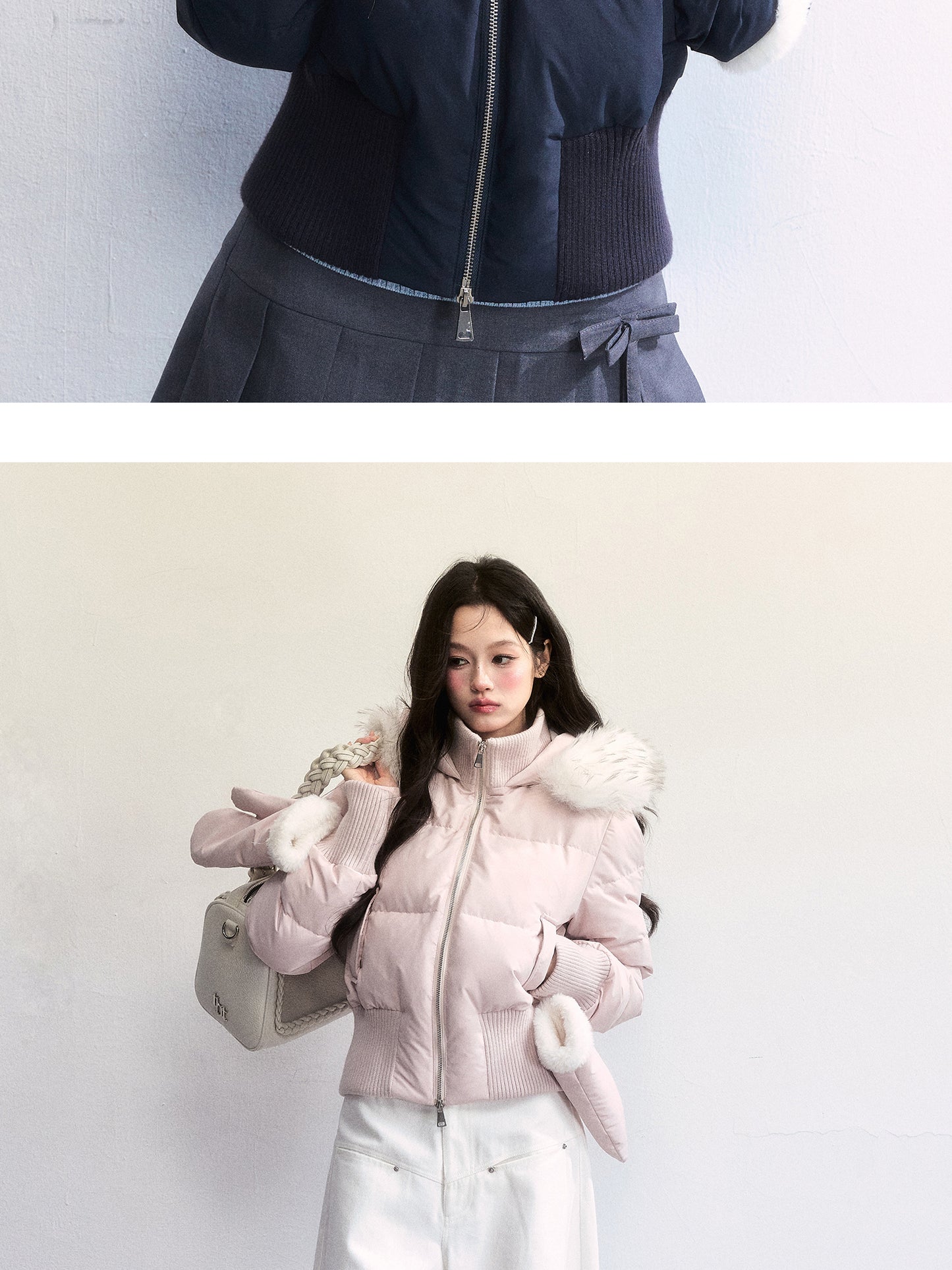 White Duck Down Jacket With Mittens Set