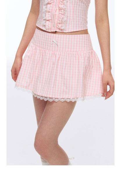 Vintage-Inspired Sleeveless Gingham Top And Matching Skirt