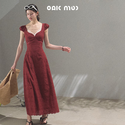 Petite Puff-Sleeve Embroidered Maxi Dress