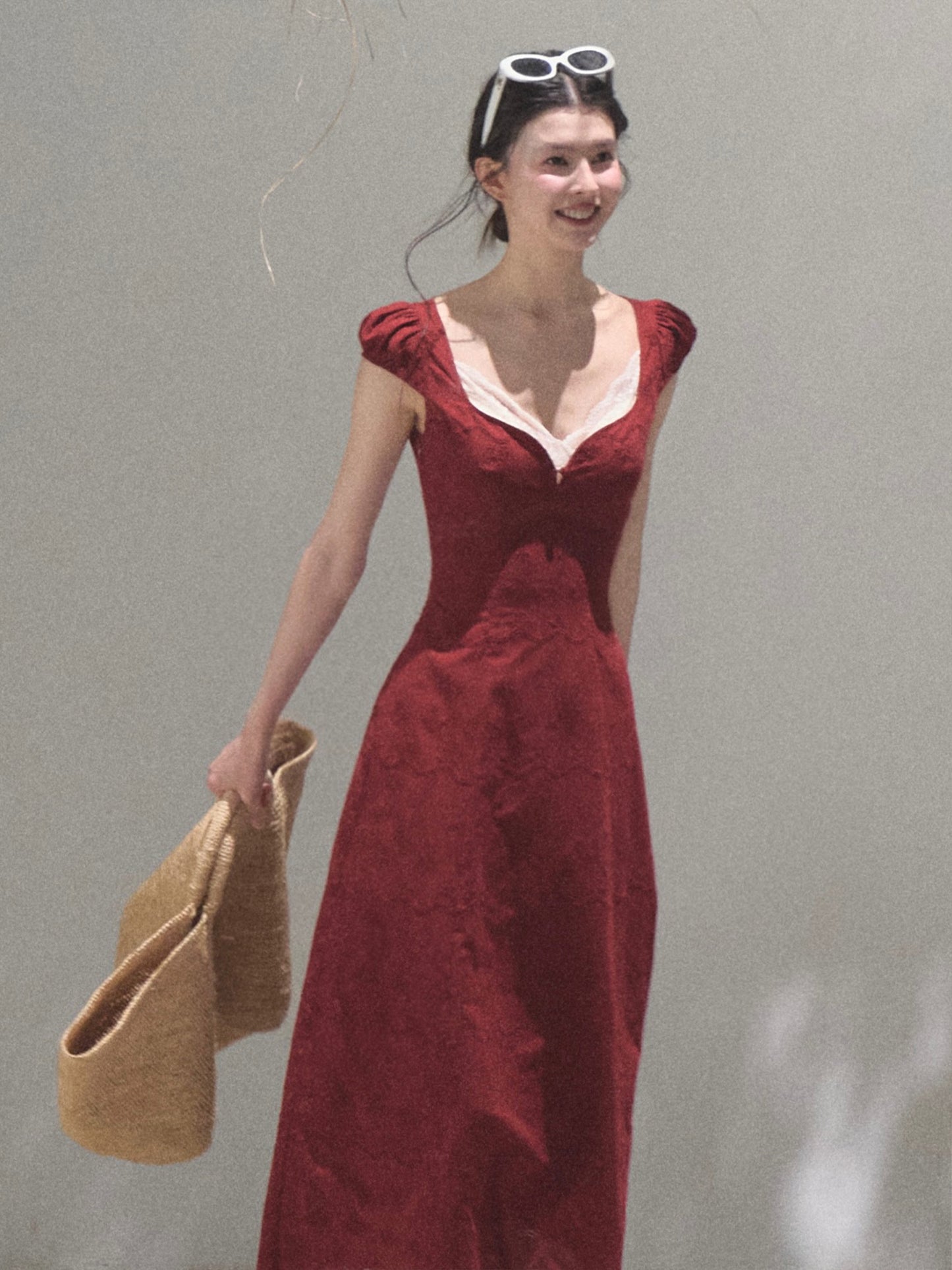 Petite Puff-Sleeve Embroidered Maxi Dress