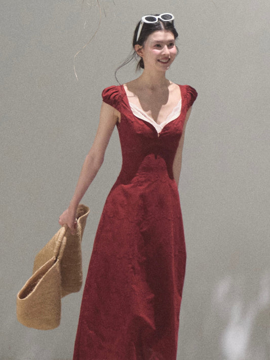 Petite Puff-Sleeve Embroidered Maxi Dress