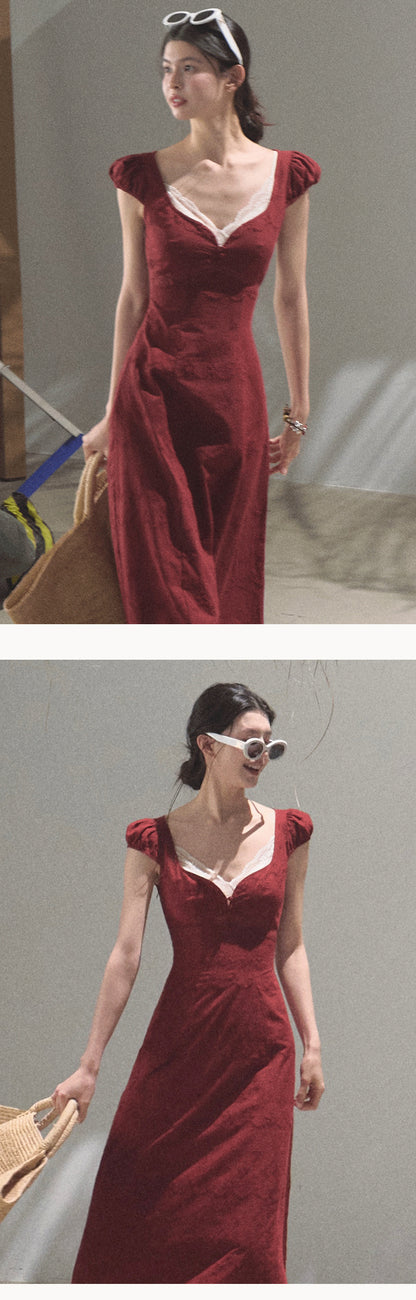 Petite Puff-Sleeve Embroidered Maxi Dress