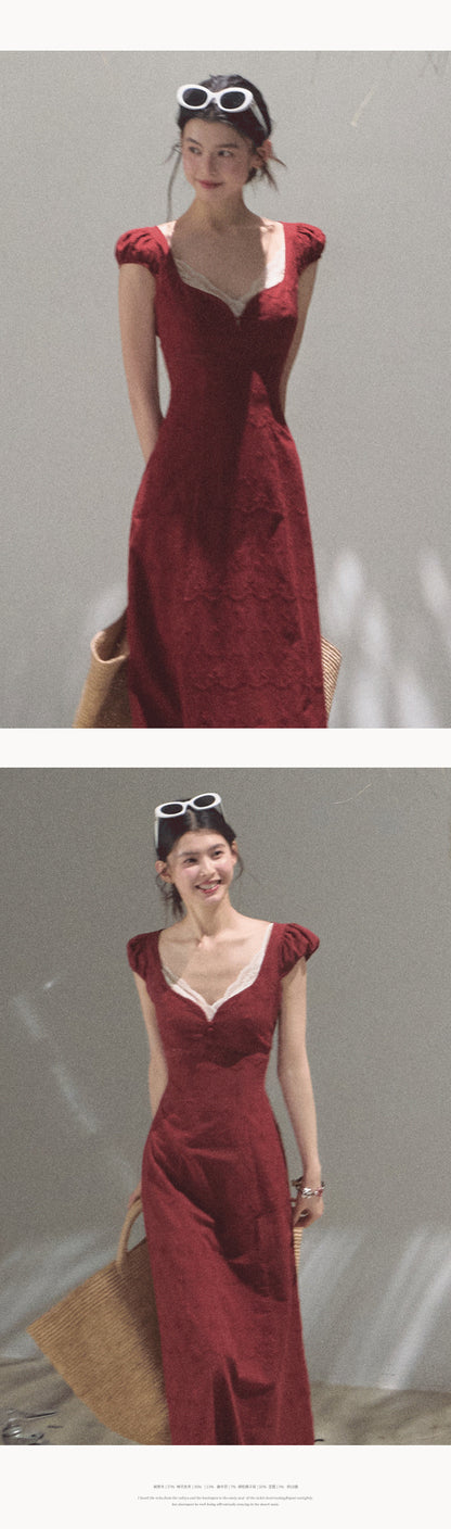 Petite Puff-Sleeve Embroidered Maxi Dress