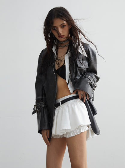 Crinkled High-Low Hem Micro Skort