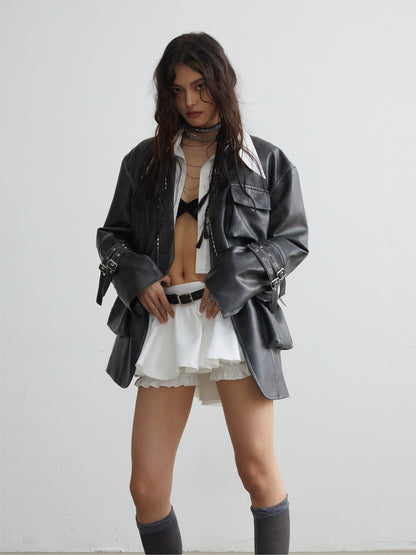 Crinkled High-Low Hem Micro Skort