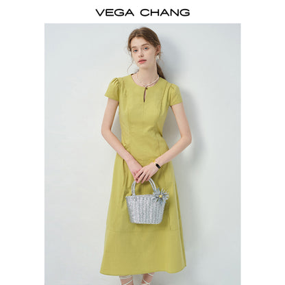 Tailored Puff-Sleeve Dress With Single Button