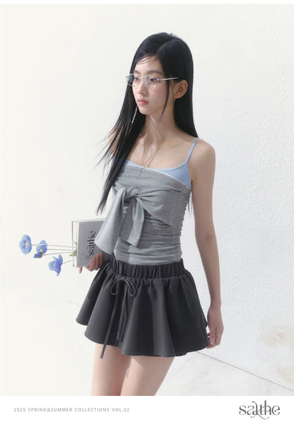 Drawstring Flared Mini Skort