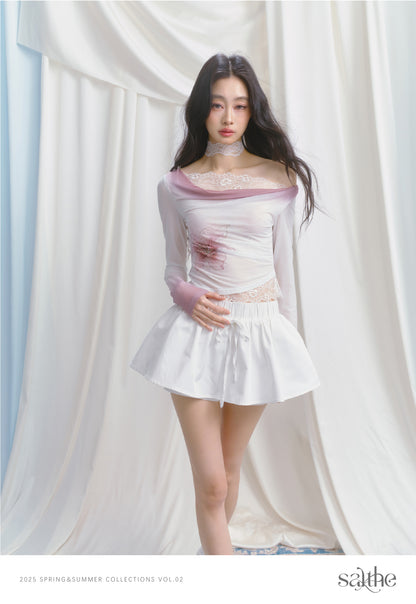 Drawstring Flared Mini Skort
