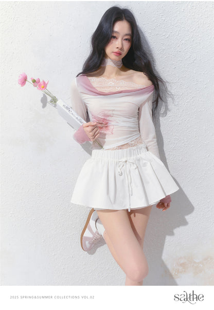 Drawstring Flared Mini Skort