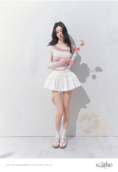 Drawstring Flared Mini Skort