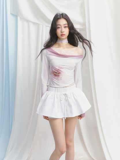 Drawstring Flared Mini Skort