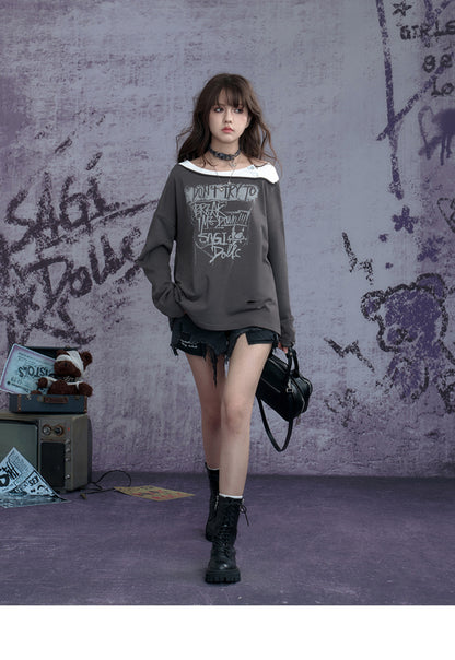 Distressed Punk Graffiti Faux Layer Pullover