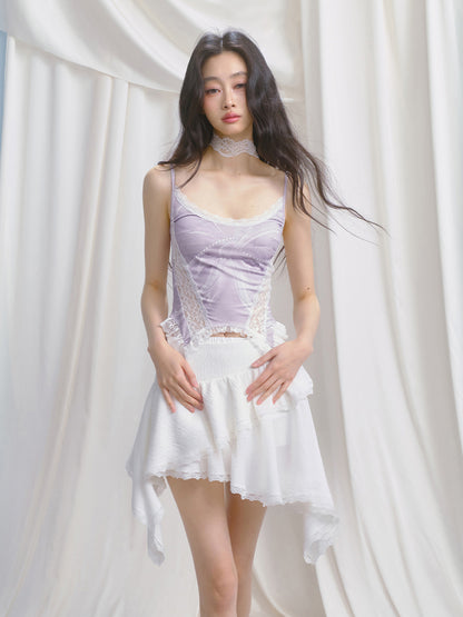 Printed Fitted Camisole With Lace Detail