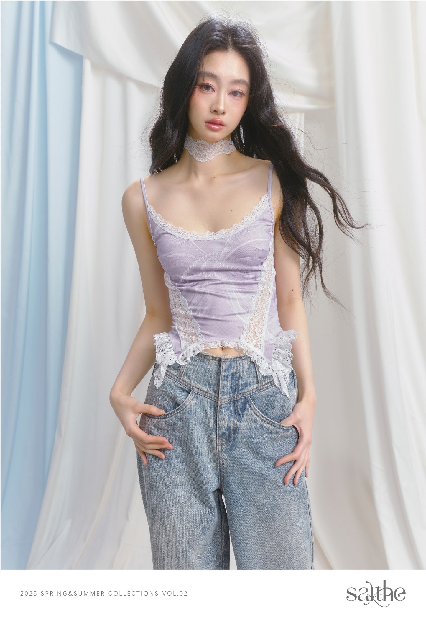 Printed Fitted Camisole With Lace Detail