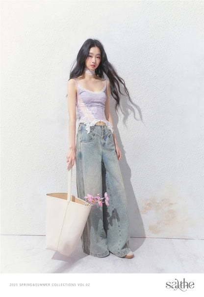 Printed Fitted Camisole With Lace Detail