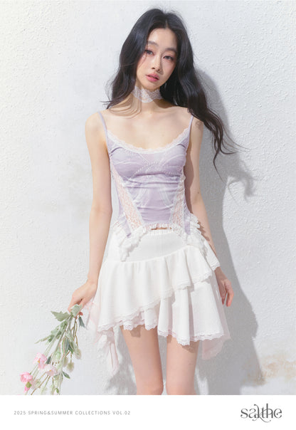 Printed Fitted Camisole With Lace Detail