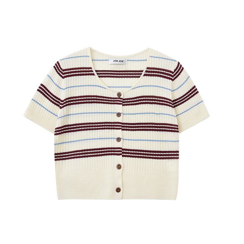 Round Neck Striped Rib Knit Top