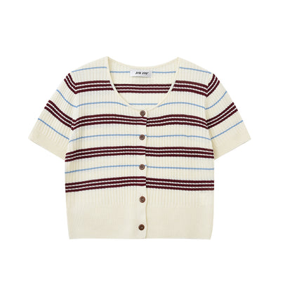 Round Neck Striped Rib Knit Top