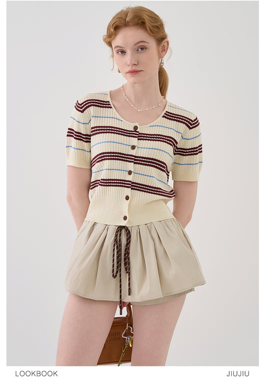 Round Neck Striped Rib Knit Top