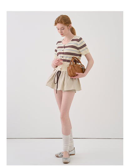 Round Neck Striped Rib Knit Top