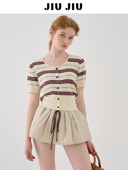 Round Neck Striped Rib Knit Top