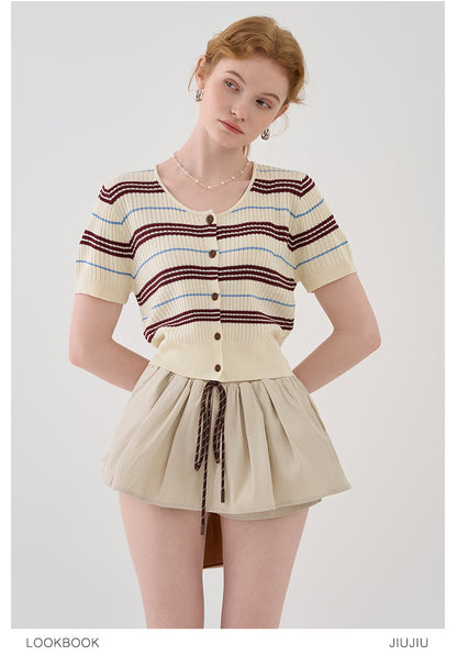 Round Neck Striped Rib Knit Top