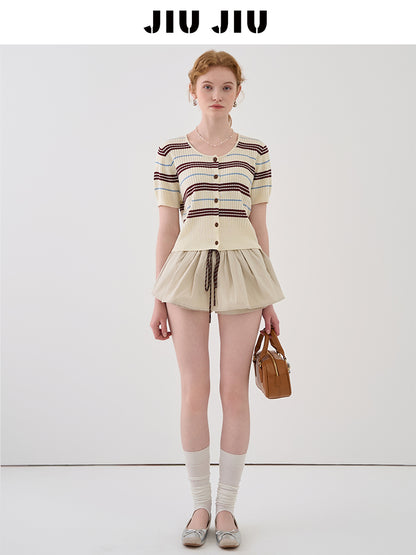 Round Neck Striped Rib Knit Top