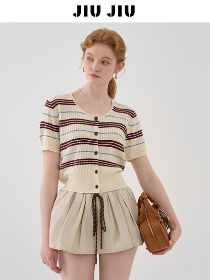 Round Neck Striped Rib Knit Top