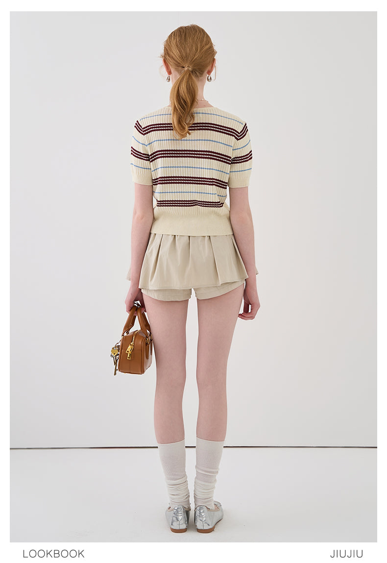 Round Neck Striped Rib Knit Top
