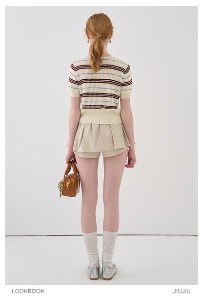 Round Neck Striped Rib Knit Top