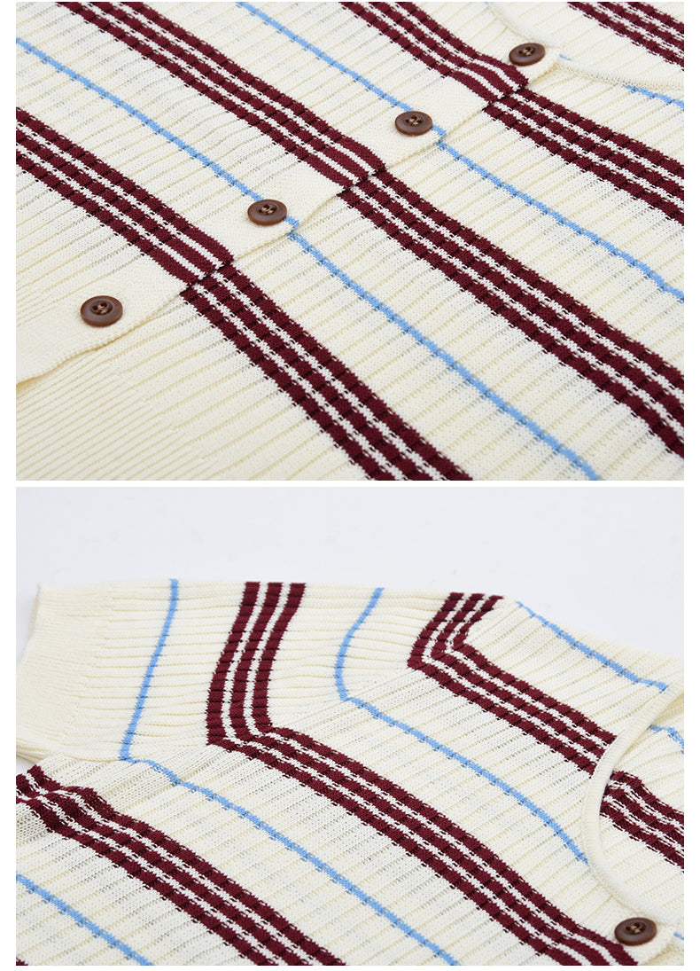 Round Neck Striped Rib Knit Top