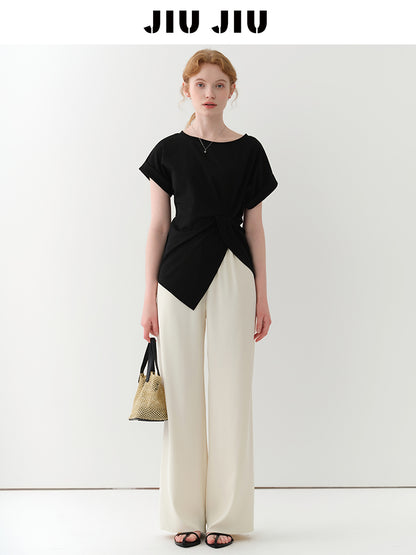 Asymmetric Ruched-Front T-Shirt