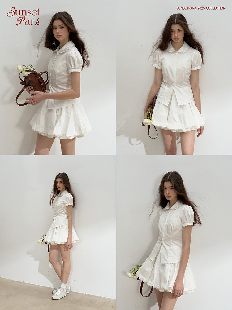 Scalloped Collar Blouse & Matching Mini Skirt