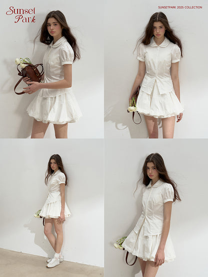 Scalloped Collar Blouse & Matching Mini Skirt