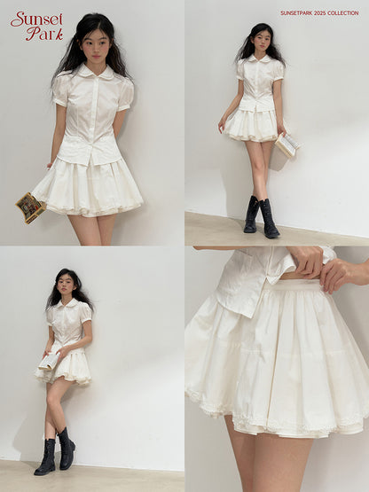 Scalloped Collar Blouse & Matching Mini Skirt