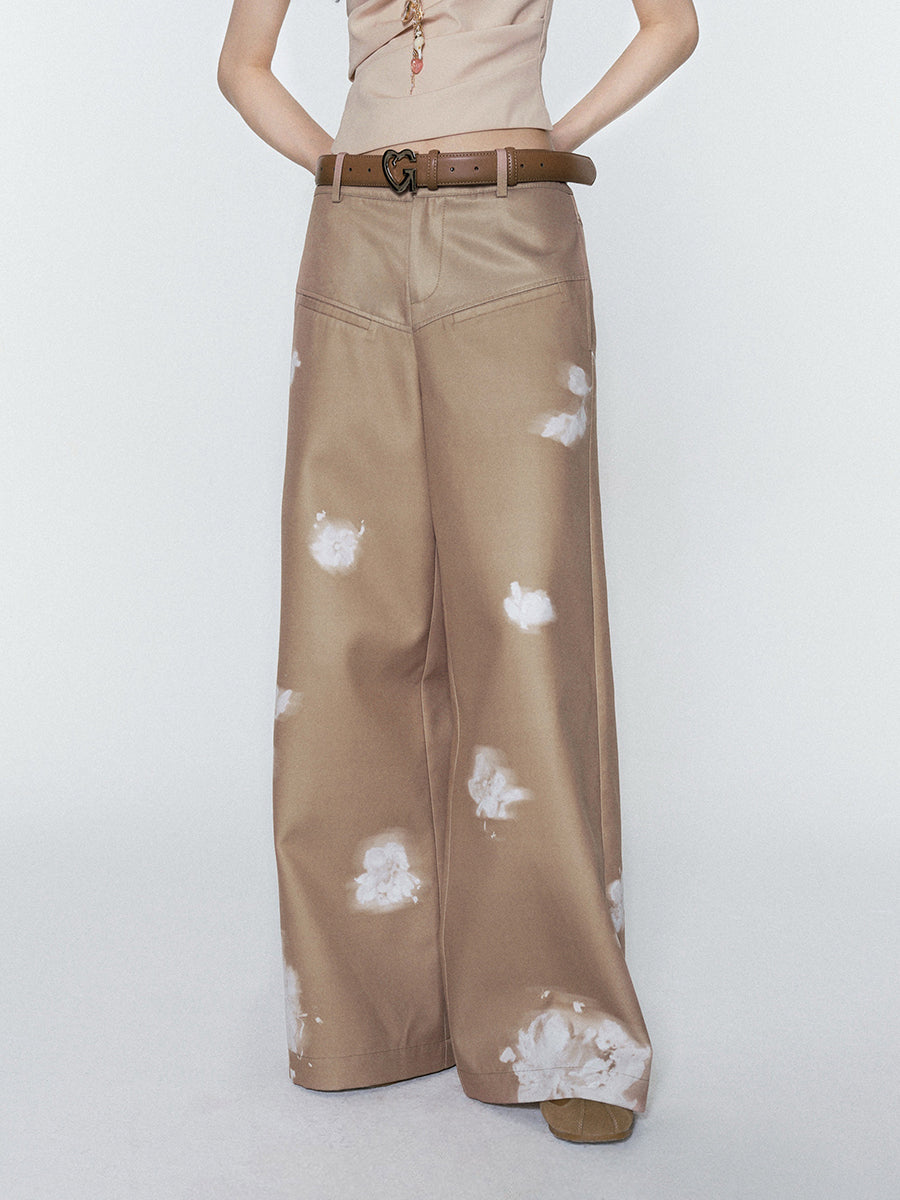 Asymmetric Foldover Floral Tube Top & Wide-Leg Pants