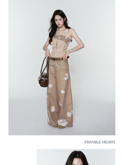 Asymmetric Foldover Floral Tube Top & Wide-Leg Pants
