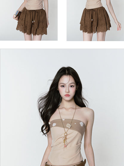 Asymmetric Foldover Floral Tube Top & Wide-Leg Pants