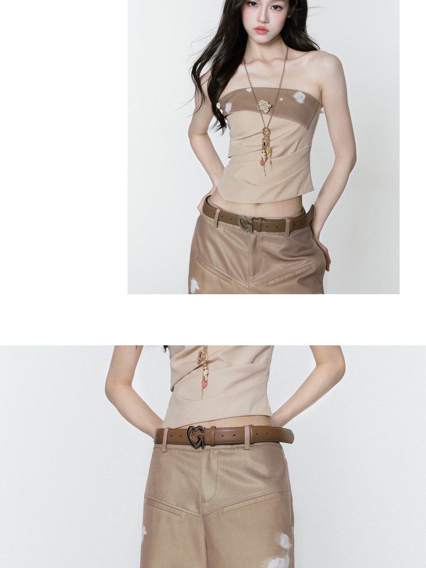 Asymmetric Foldover Floral Tube Top & Wide-Leg Pants
