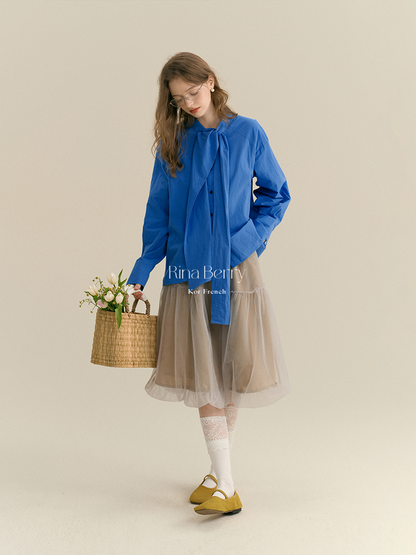 Sheer Mesh Bubble Skirt In Midi Length