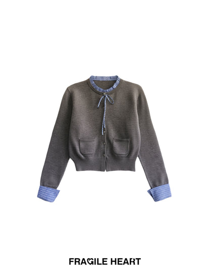 Cuffed Sleeve Ruffle Neck Cardigan & Skirt