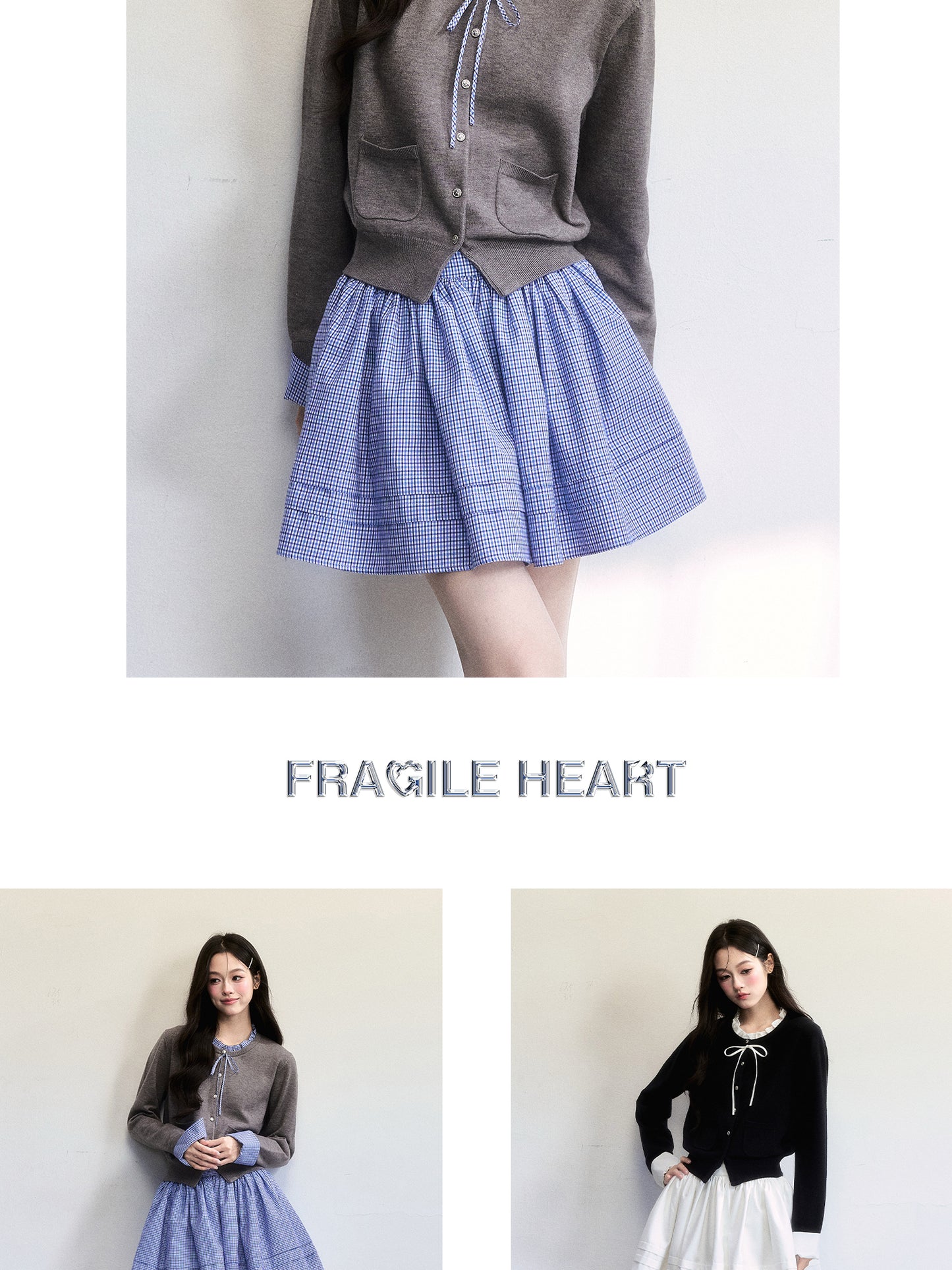 Cuffed Sleeve Ruffle Neck Cardigan & Skirt