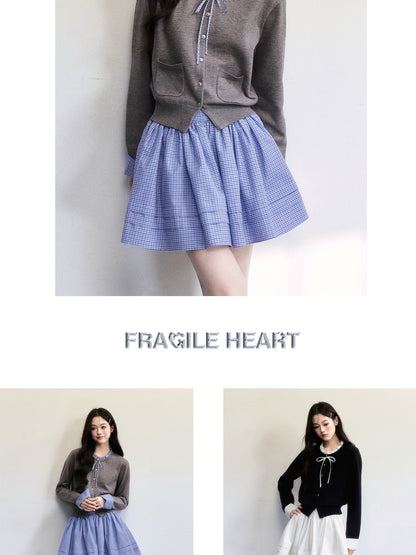 Cuffed Sleeve Ruffle Neck Cardigan & Skirt