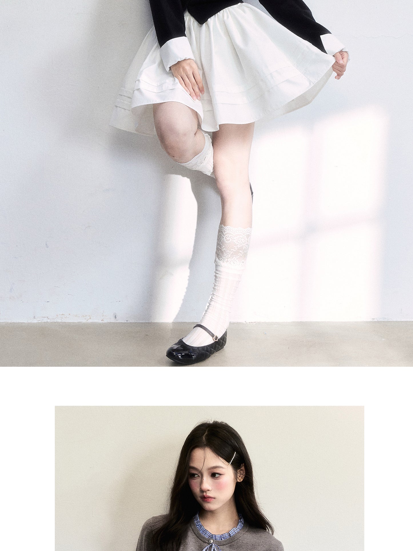 Cuffed Sleeve Ruffle Neck Cardigan & Skirt