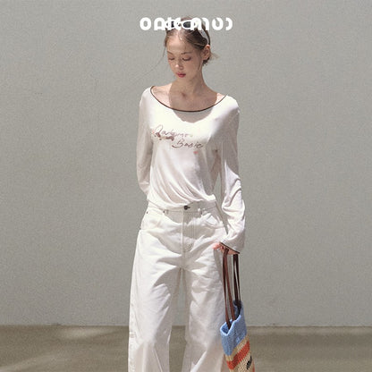 Side Slit Wide Neck Printed Tee